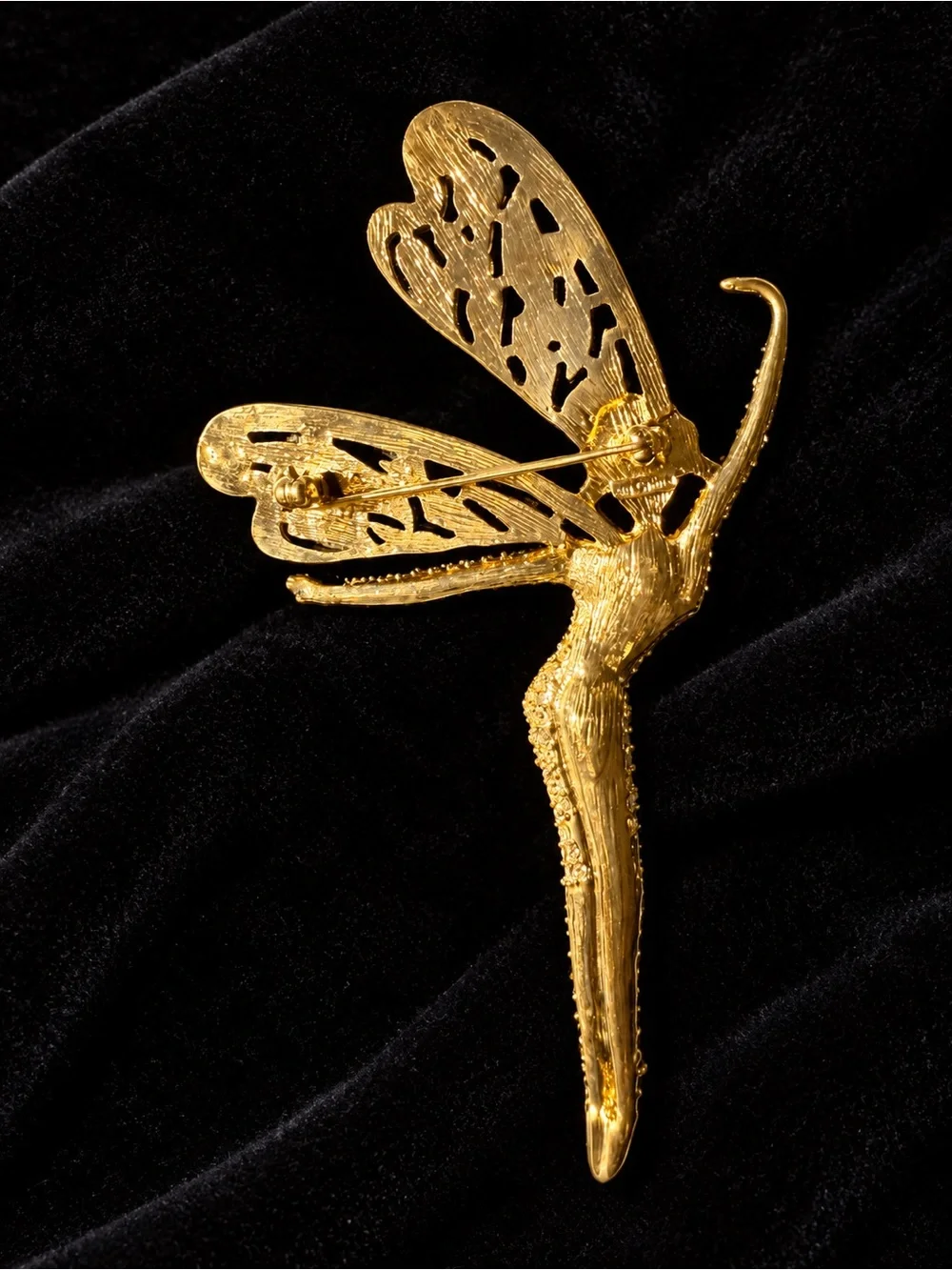 Gold and Black Crystal Fairy Brooch